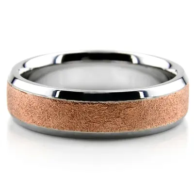 10K same as picture gold 8mm. stone finish two-tone-wedding-band - alternate view 4 thumbnail