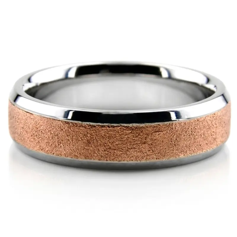 10K same as picture gold 8mm. stone finish two-tone-wedding-band - alternate view 4