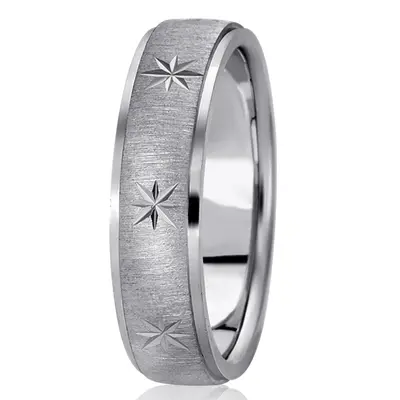 10K white gold 6mm. cross satin diamond-carved-wedding-ring - alternate view 4 thumbnail