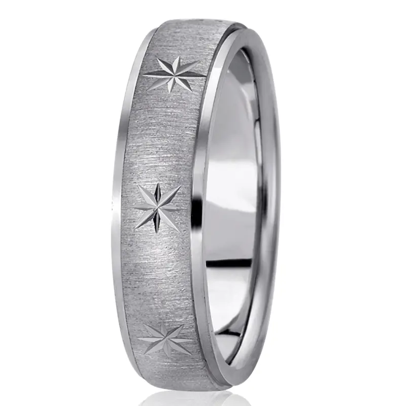 10K white gold 6mm. cross satin diamond-carved-wedding-ring - alternate view 4