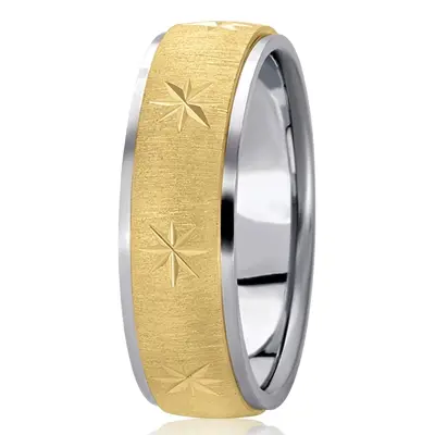 10K white-yellow-white gold 7mm. cross satin diamond-carved-wedding-ring - alternate view 9 thumbnail