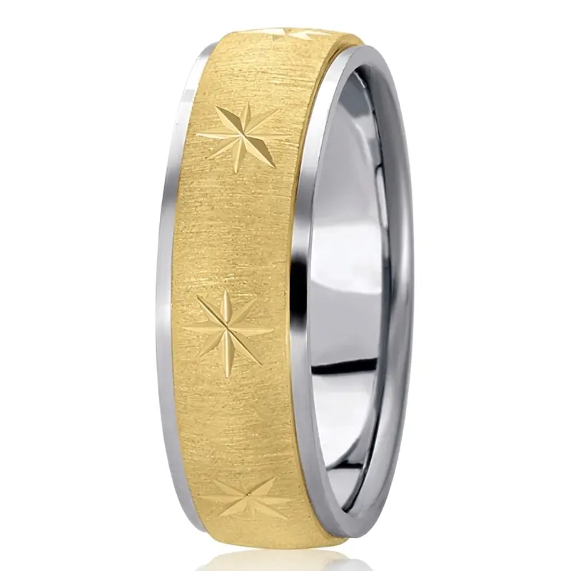 10K white-yellow-white gold 7mm. cross satin diamond-carved-wedding-ring - alternate view 9