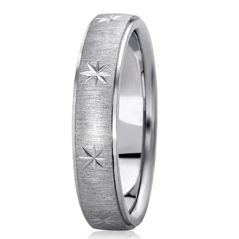 10K white gold 5mm. cross satin diamond-carved-wedding-ring - alternate view 5