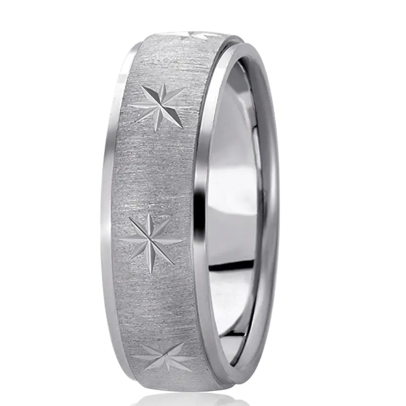 10K white gold 7mm. cross satin diamond-carved-wedding-ring - alternate view 12