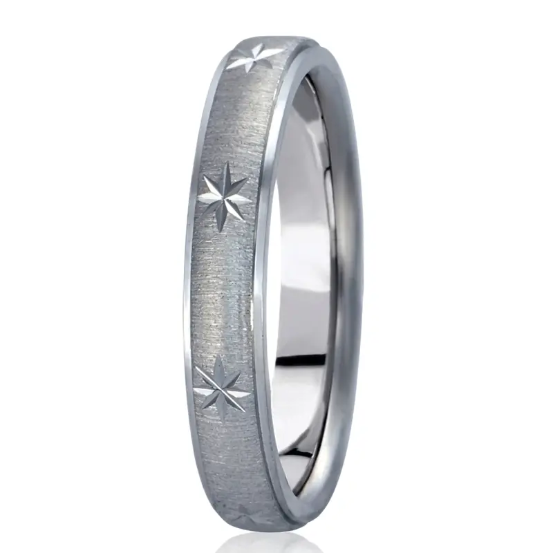 10K white gold 4mm. cross satin diamond-carved-wedding-ring - alternate view 11