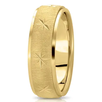 10K yellow gold 7mm. cross satin diamond-carved-wedding-ring - alternate view 10 thumbnail