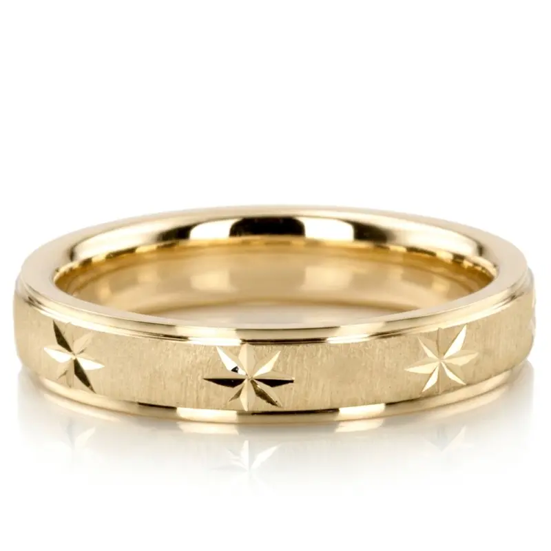 10K yellow gold 4mm. cross satin diamond-carved-wedding-ring - alternate view 3