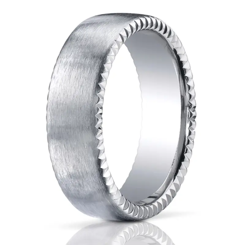 14K white gold 7.5mm. satin 7.5mm-Satin-Finished-Rivet-Coin-Edging-Band - main view