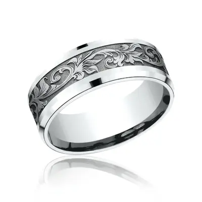 Benchmark 8mm Comfort Fit Victorian Floral Design Band alternate view