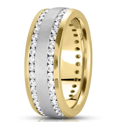 10K yellow-white-yellow gold 8.5mm. satin diamond-classic-round-cut-wedding-band - alternate view 3 thumbnail