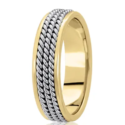 10K yellow-white-yellow gold 6mm. high polish hand-made-woven-wedding-band - alternate view 5 thumbnail