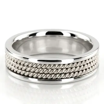 10K white gold 6mm. high polish hand-made-woven-wedding-band - main view thumbnail