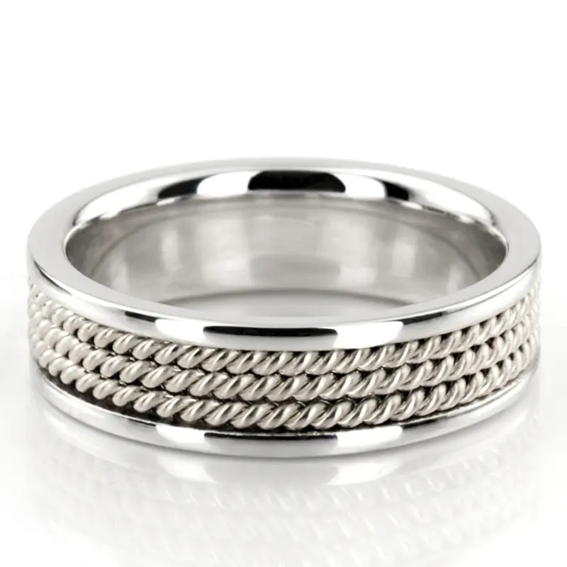 10K white gold 6mm. high polish hand-made-woven-wedding-band - main view
