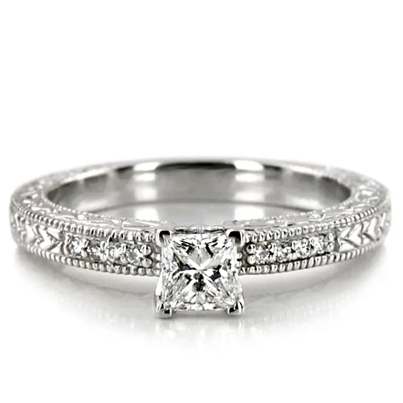 14K white gold Pave Set Antique Diamond Bridal Ring (0.06 ct. tw.) - main view