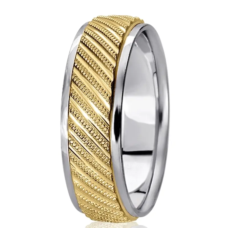 14K white-yellow-white gold 8mm. same as picture diamond-cut-fancy-wedding-band - alternate view 9