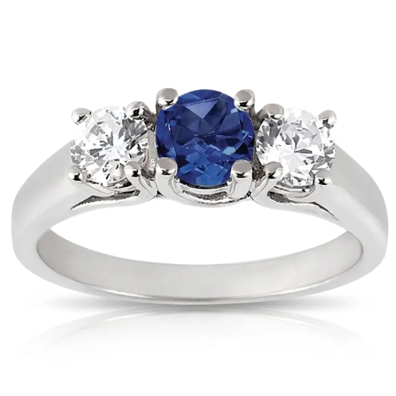 14K white gold Three Stone Engagement Ring Trellis Setting Sapphire Center ( 0.30 ct. tw.) - main view