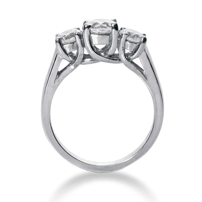 14K white gold Three Stone Engagement Ring Trellis Setting Sapphire Center ( 0.30 ct. tw.) - alternate view 2