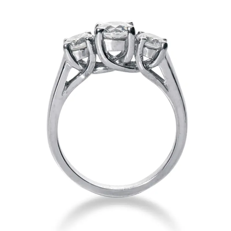 18K white gold Three Stone Engagement Ring Trellis Setting Sapphire Center ( 0.20 ct. tw.) - alternate view 2