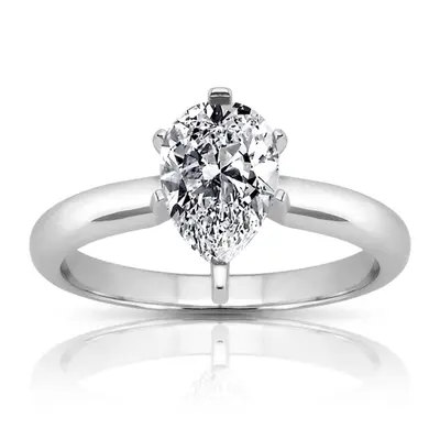 9 x 6 mm Moissanite Pear Shape Solitaire Engagement Ring