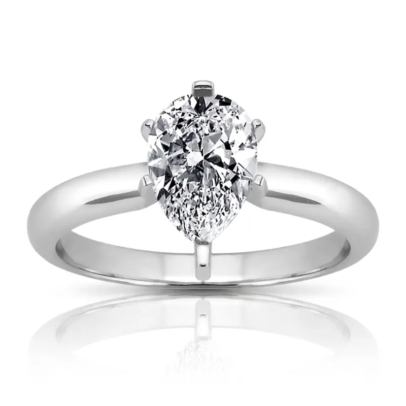 14K gold 9 x 6 mm Moissanite Pear Shape Solitaire Engagement Ring - main view