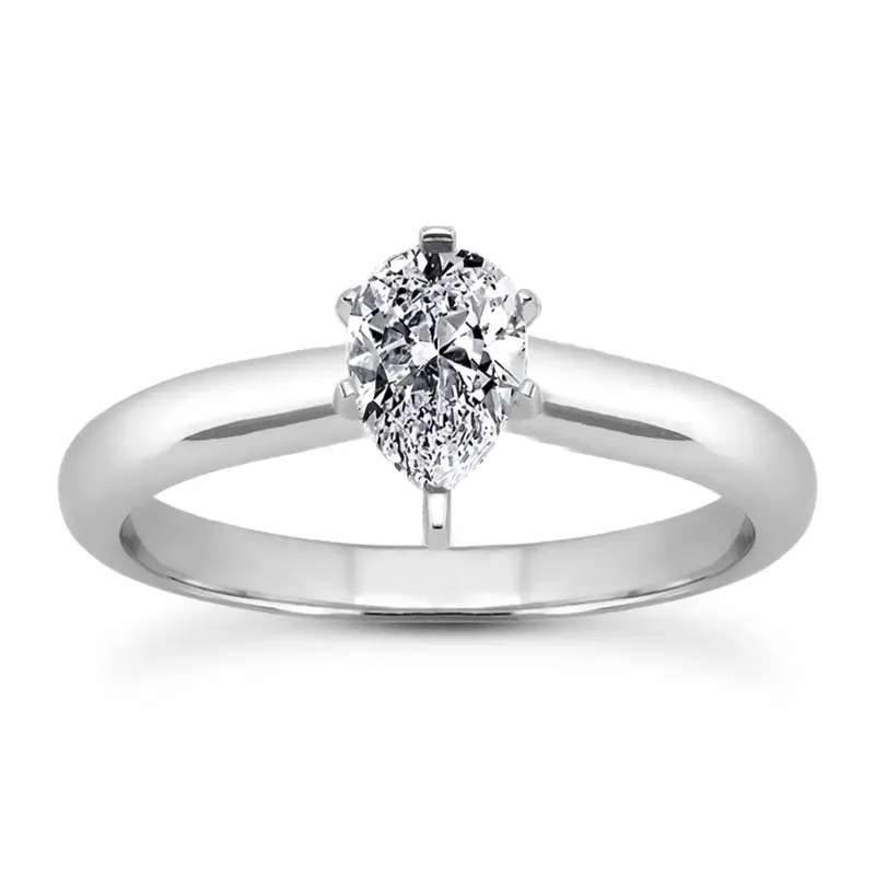14K gold 8 x 5 mm Moissanite Pear Shape Solitaire Engagement Ring - main view