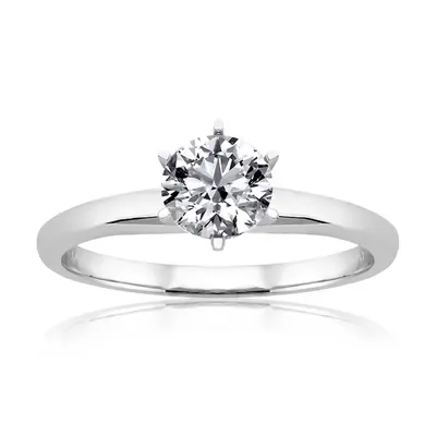 6.5 mm Moissanite Round Cut 6-Prong Classic Solitaire Engagement Ring