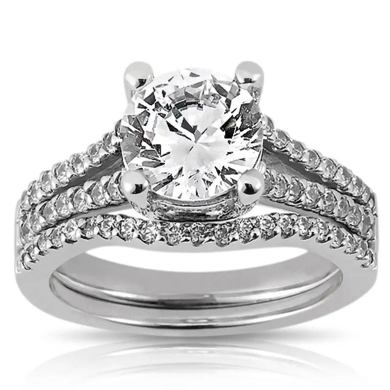 14K white gold Shared Prong Split Shank Diamond Bridal Ring ( 0.30 tcw) - main view
