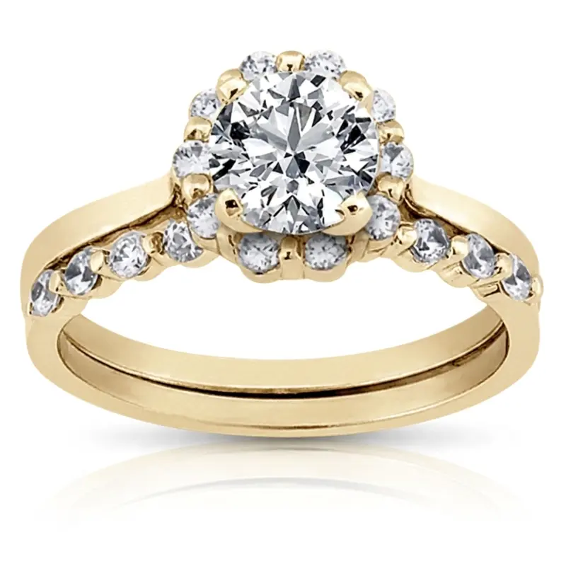 18K yellow gold Halo Style Plain Shank Diamond Engagement Ring (0.20 ct. tw. ) - alternate view 2