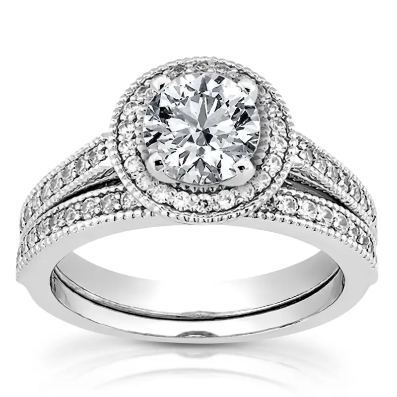 14K white gold Shared Prong Halo Diamond Engagement Ring (0.32 ct. tw.) - main view