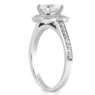 14K white gold Halo Style Square Center Shared Prong Diamond Engagement Ring(0.32 ct. tw.) - alternate view 4 thumbnail