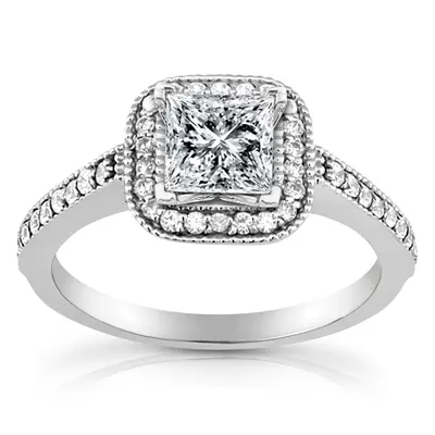 14K white gold Halo Style Square Center Shared Prong Diamond Engagement Ring(0.32 ct. tw.) - alternate view 3 thumbnail