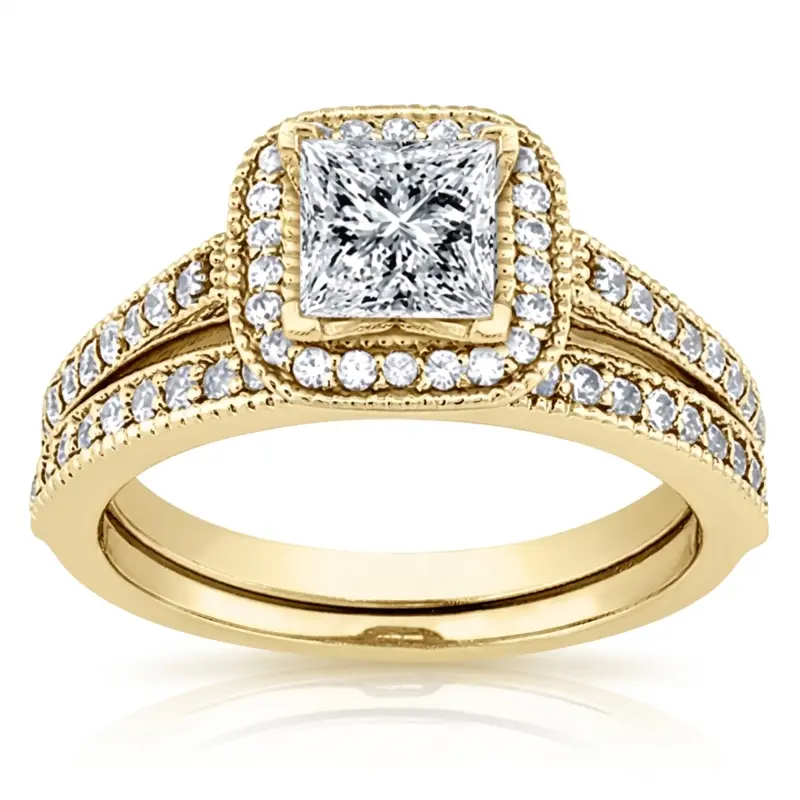 14K white gold Halo Style Square Center Shared Prong Diamond Engagement Ring(0.32 ct. tw.) - alternate view 2