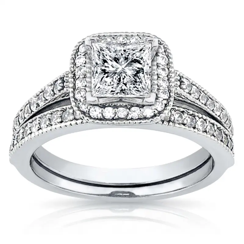 14K white gold Halo Style Square Center Shared Prong Diamond Engagement Ring(0.32 ct. tw.) - main view