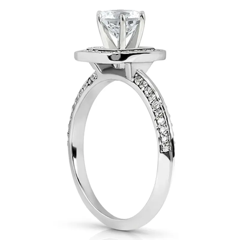 14K white gold Knife Edge Square Center Halo Diamond Engagement Ring (0.36 ct. tw.) - alternate view 2