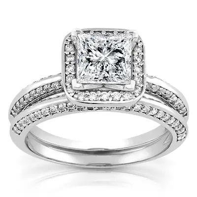 Knife Edge Square Center Halo Diamond Engagement Ring (0.36 ct. tw.)