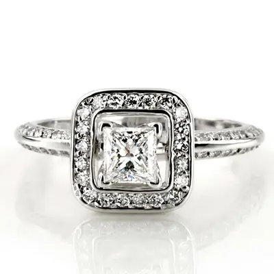14K white gold Knife Edge Square Center Halo Diamond Engagement Ring (0.36 ct. tw.) - alternate view 5 thumbnail