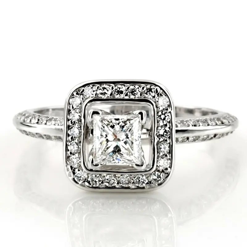 14K white gold Knife Edge Square Center Halo Diamond Engagement Ring (0.36 ct. tw.) - alternate view 5