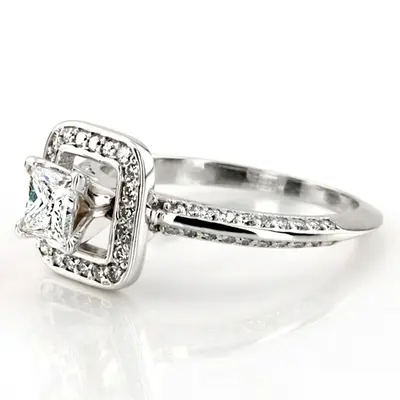 14K white gold Knife Edge Square Center Halo Diamond Engagement Ring (0.36 ct. tw.) - alternate view 4 thumbnail