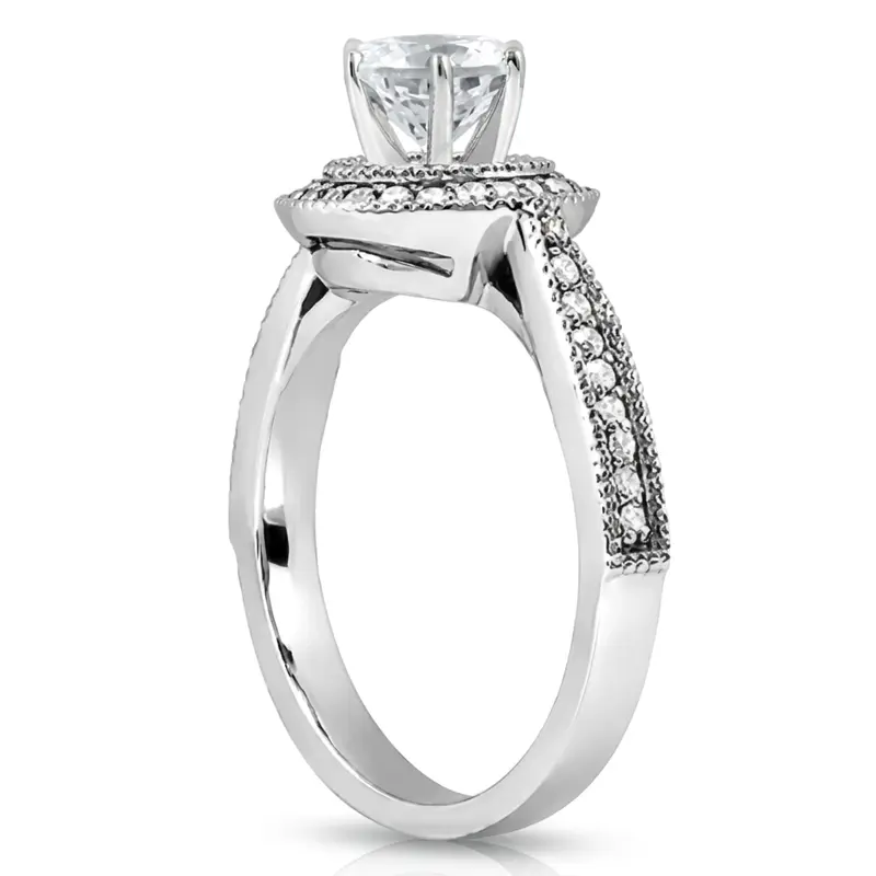 14K white gold Cathedral Shank Halo Style Round Diamond Engagement Ring (0.28 ct. tw.) - alternate view 2