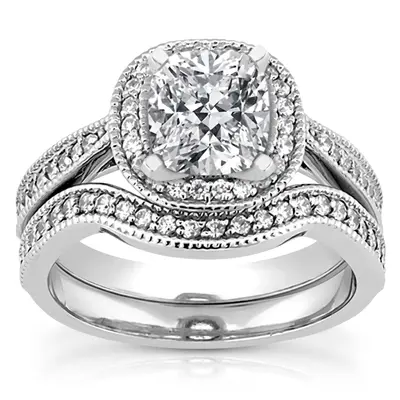 Mill Grained Edge Halo Style Cushion Diamond Engagement Ring (0.29 ct. tw.)