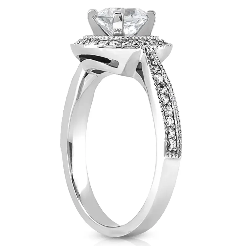 14K white gold Mill Grained Edge Halo Style Cushion Diamond Engagement Ring (0.29 ct. tw.) - alternate view 2