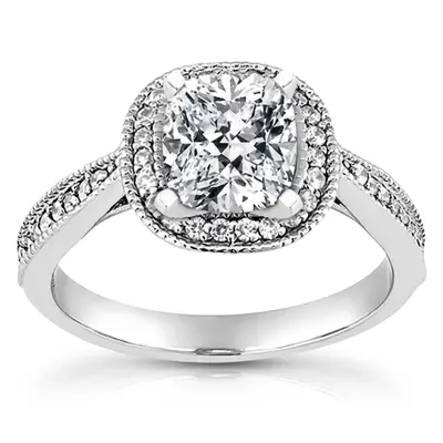 14K white gold Mill Grained Edge Halo Style Cushion Diamond Engagement Ring (0.29 ct. tw.) - alternate view 4 thumbnail