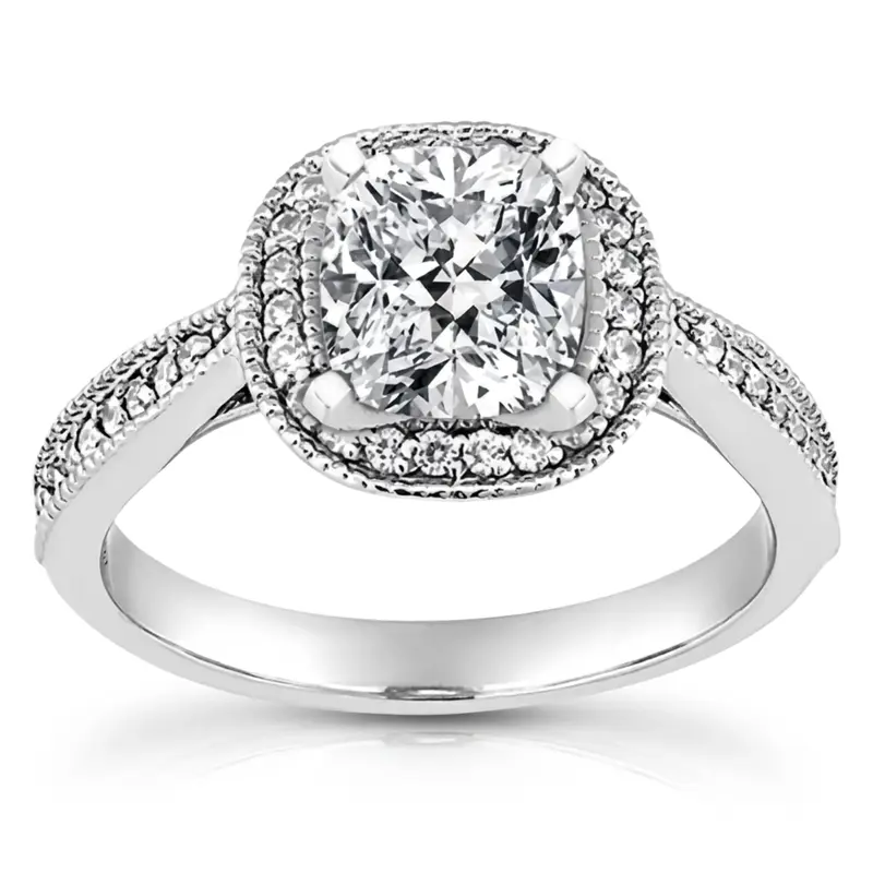 14K white gold Mill Grained Edge Halo Style Cushion Diamond Engagement Ring (0.29 ct. tw.) - alternate view 4