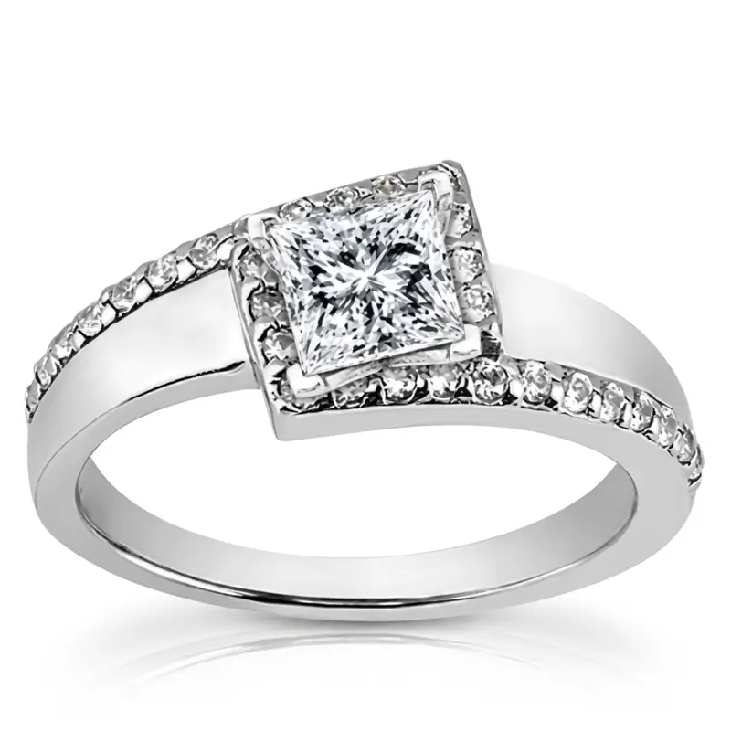 14K white gold Bead Set Diamond Engagement Ring (0.22 ct. tw.) - alternate view 4
