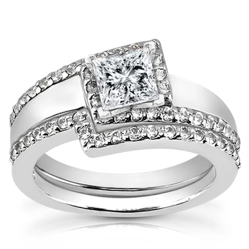 14K white gold Bead Set Diamond Engagement Ring (0.22 ct. tw.) - main view