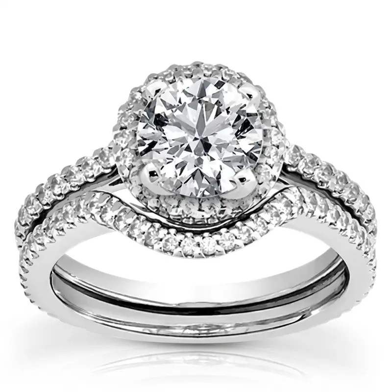 14K white gold Shared Prong Halo Diamond Engagement Ring (0.51 ct. tw.) - main view