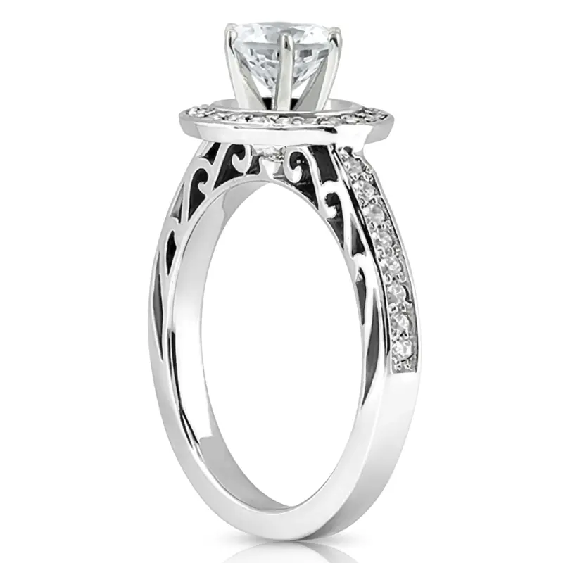 14K white gold Halo Style Filigree Diamond Engagement Ring (0.31 ct. tw.) - alternate view 2