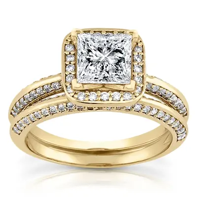 14K white gold Knife Edge Square Center Halo Diamond Engagement Ring (0.36 ct. tw.) - alternate view 3 thumbnail