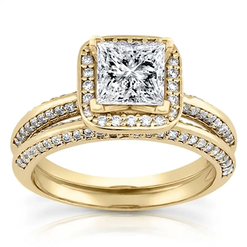 14K white gold Knife Edge Square Center Halo Diamond Engagement Ring (0.36 ct. tw.) - alternate view 3