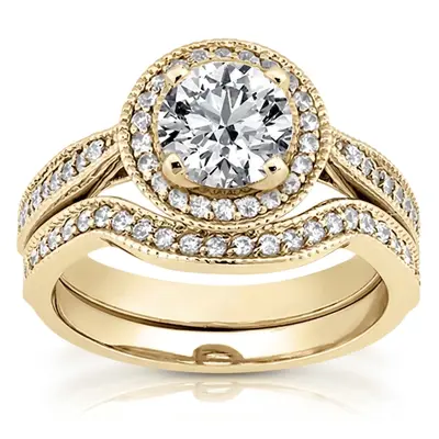 14K white gold Cathedral Shank Halo Style Round Diamond Engagement Ring (0.28 ct. tw.) - alternate view 3 thumbnail